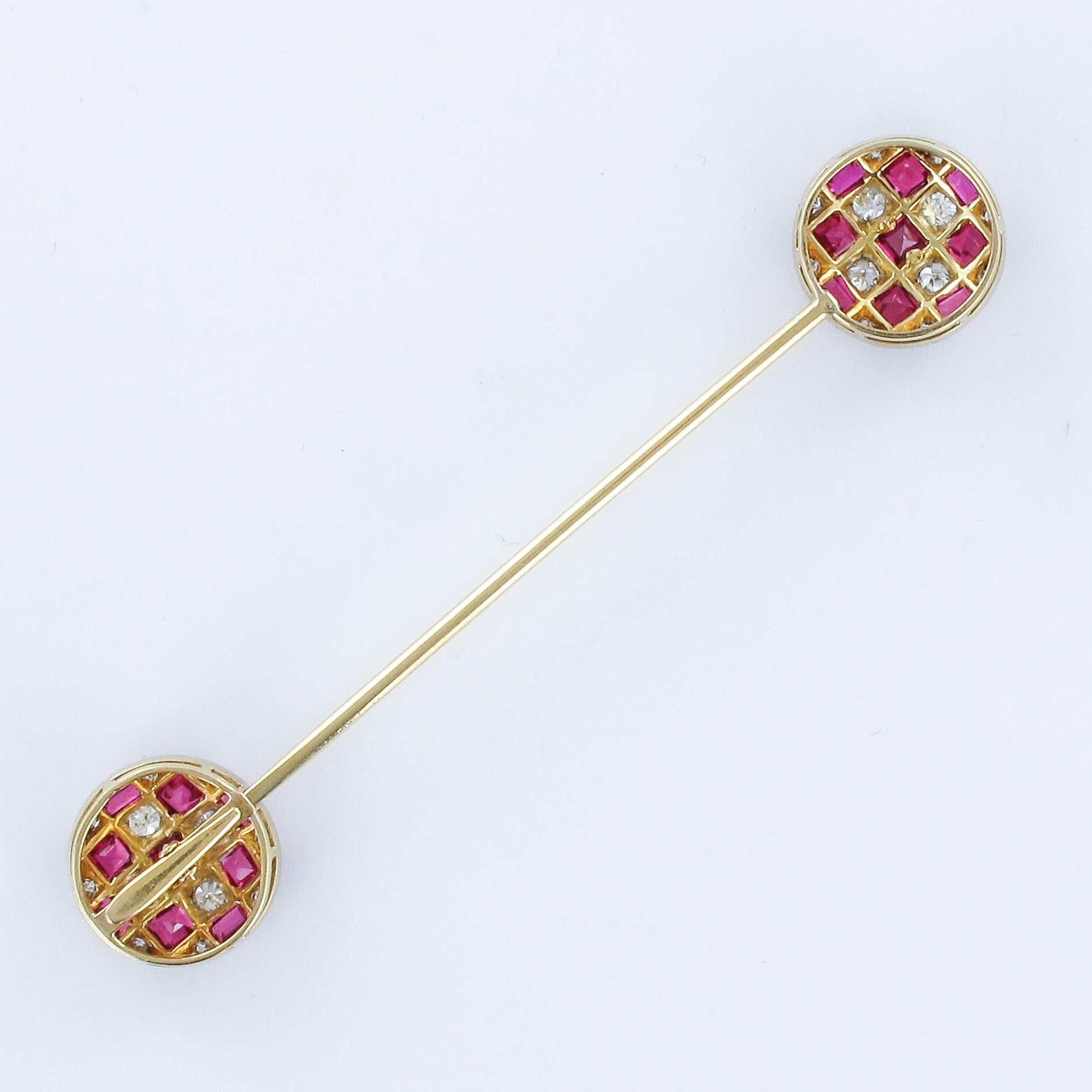 1900s Ruby Diamond Yellow Gold Jabot Pin For Sale 4