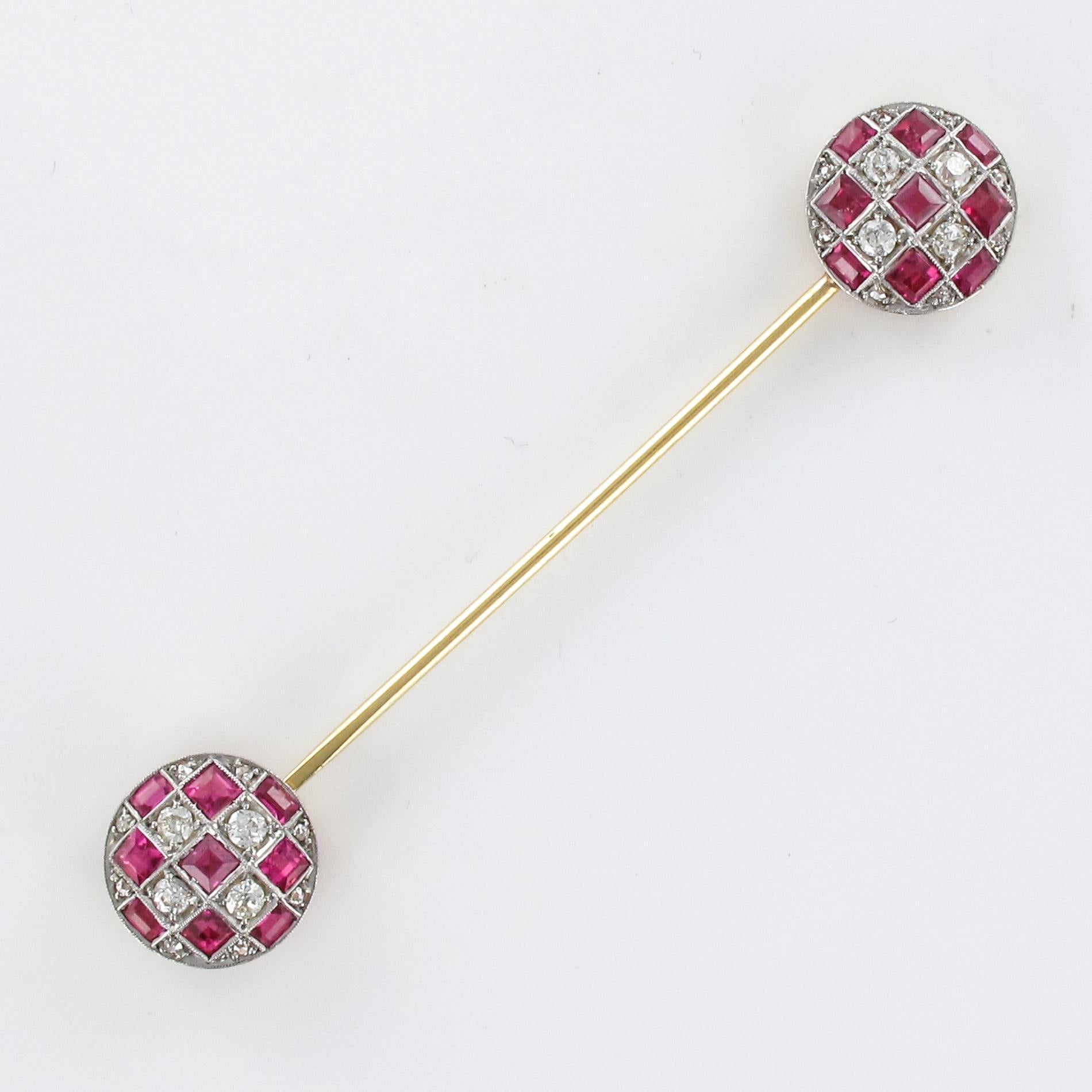 1900s Ruby Diamond Yellow Gold Jabot Pin For Sale 5