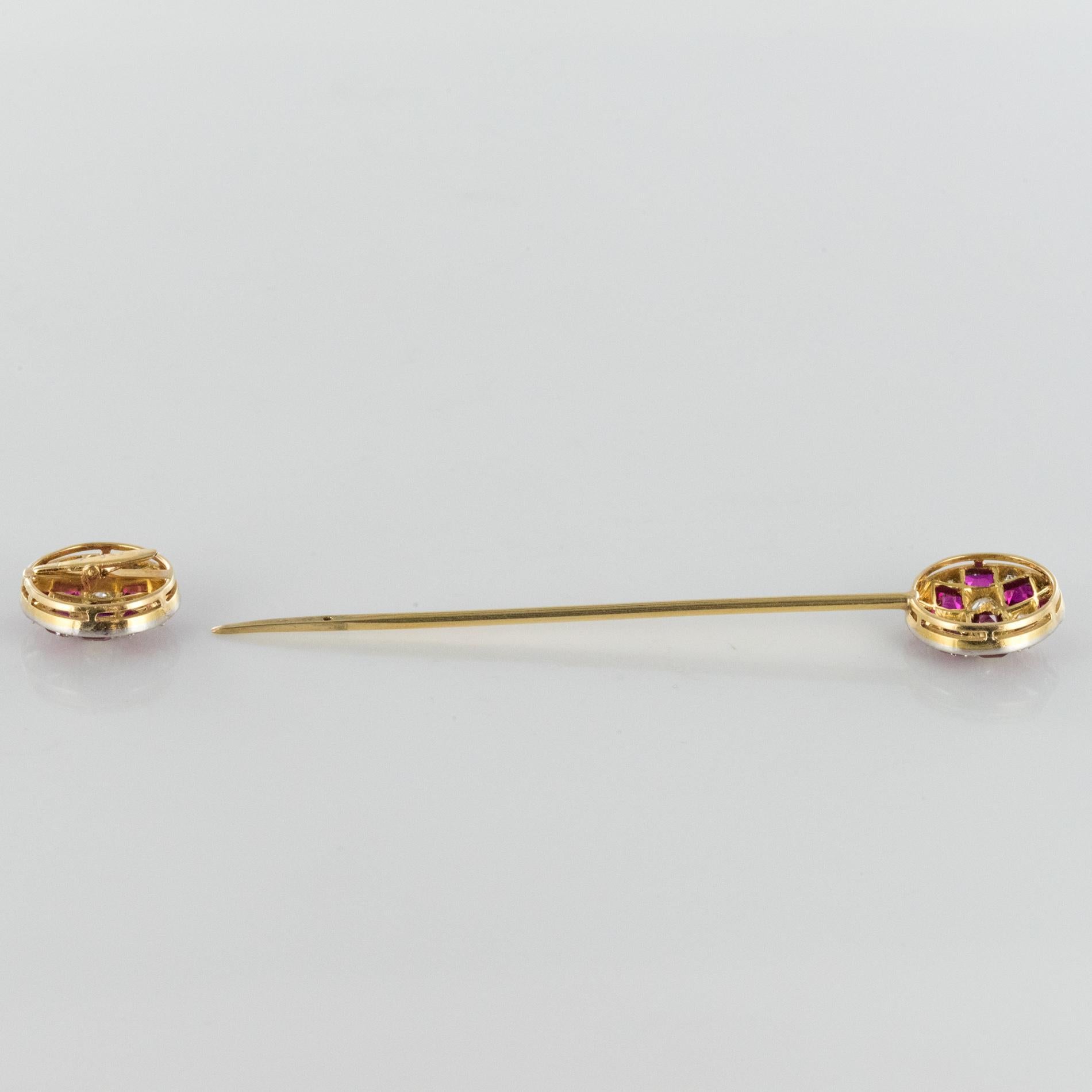 1900s Ruby Diamond Yellow Gold Jabot Pin For Sale 7