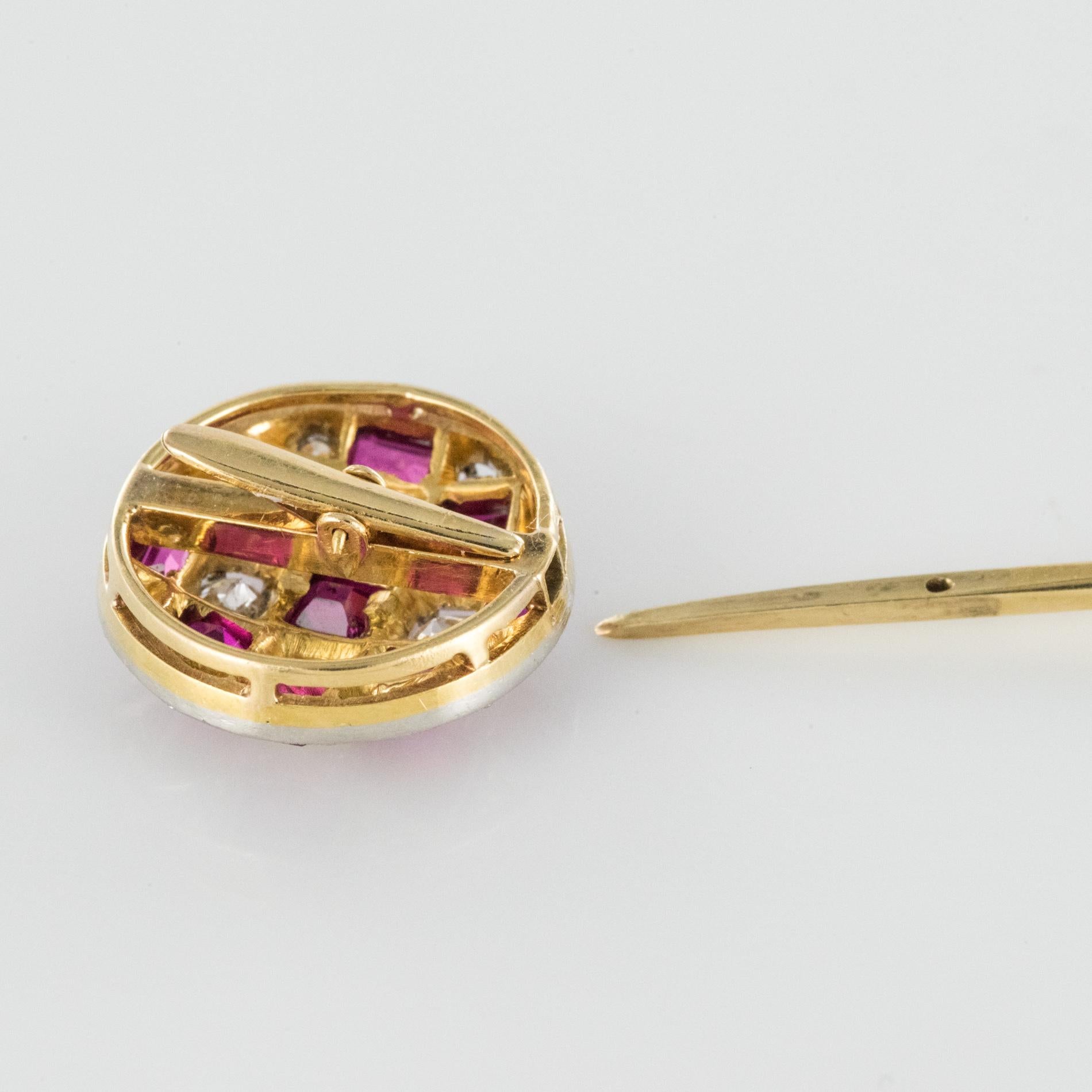 1900s Ruby Diamond Yellow Gold Jabot Pin For Sale 8