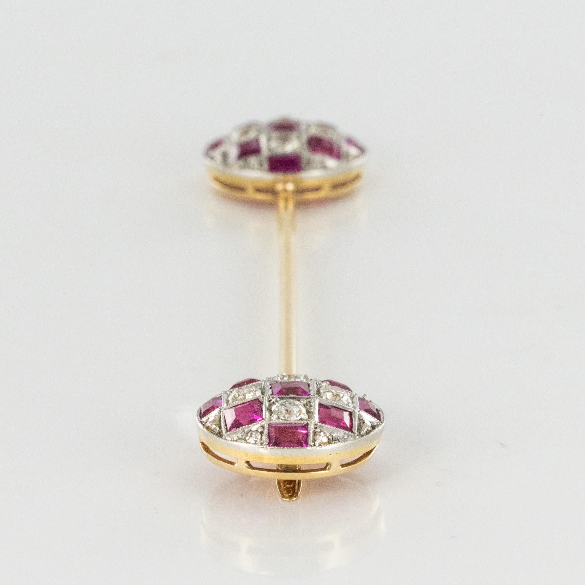 1900s Ruby Diamond Yellow Gold Jabot Pin For Sale 1