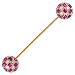 1900s Ruby Diamond Yellow Gold Jabot Pin