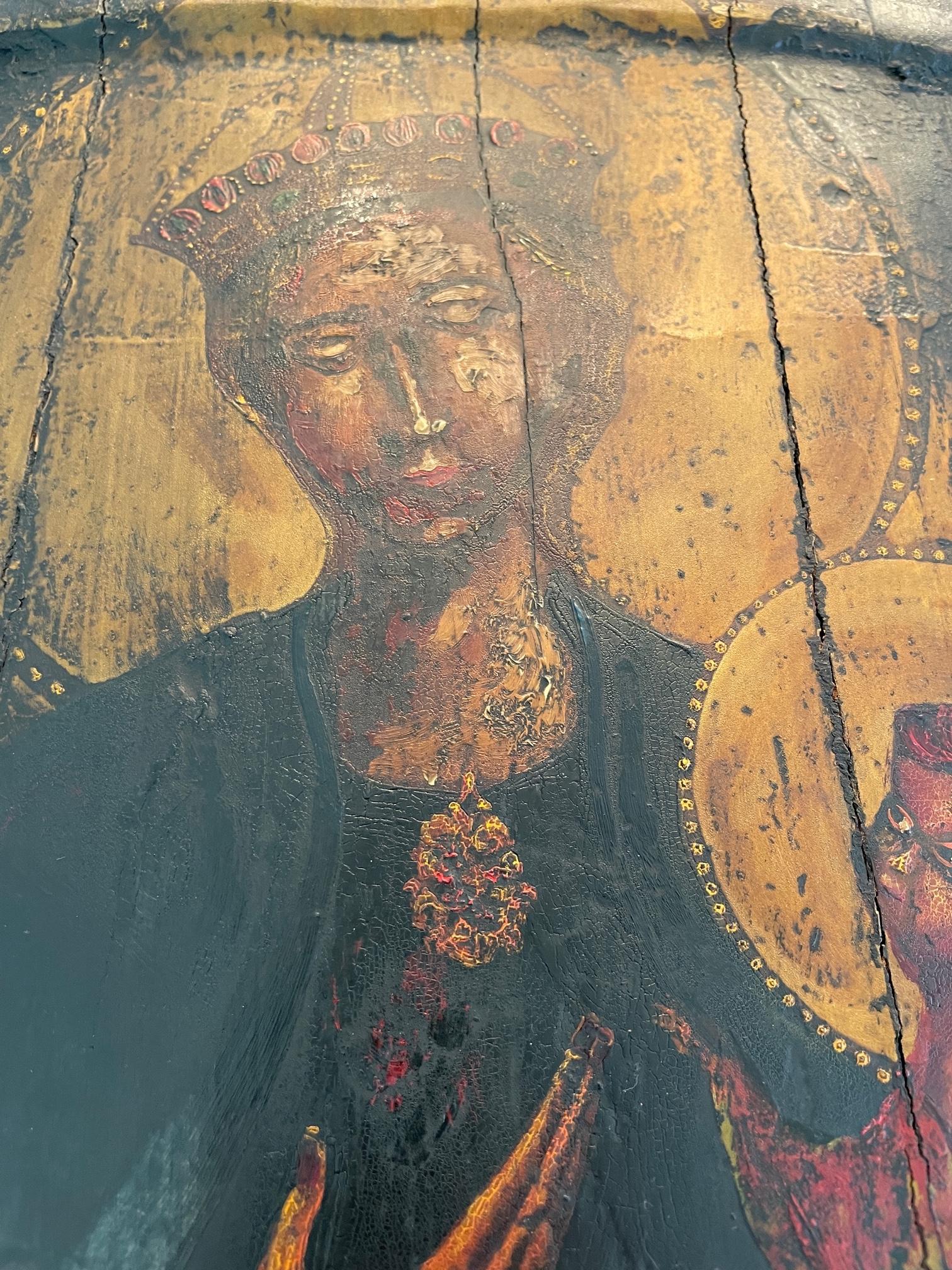 Beautiful old icon of the Mother of God. In Russia, the Kazanskaya Mother of God was one of the most revered icons and the patron saint of women. Therefore a Kazanskaya was always present in the icon corner of a family’s house, next to the icon of