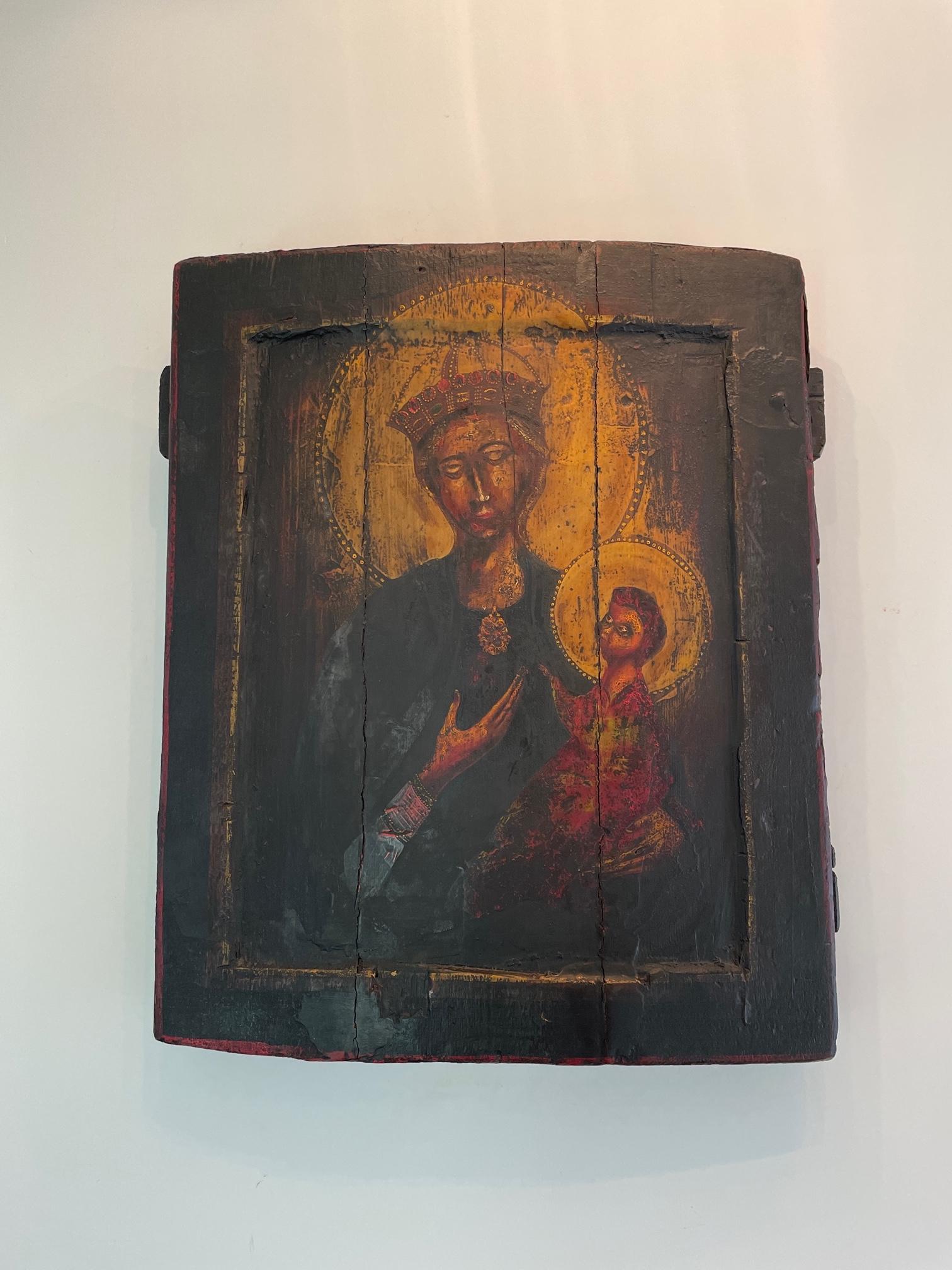 1900s Russian Religious Wooden Panel, Morther of God Icon, Russian Orthodox For Sale 1