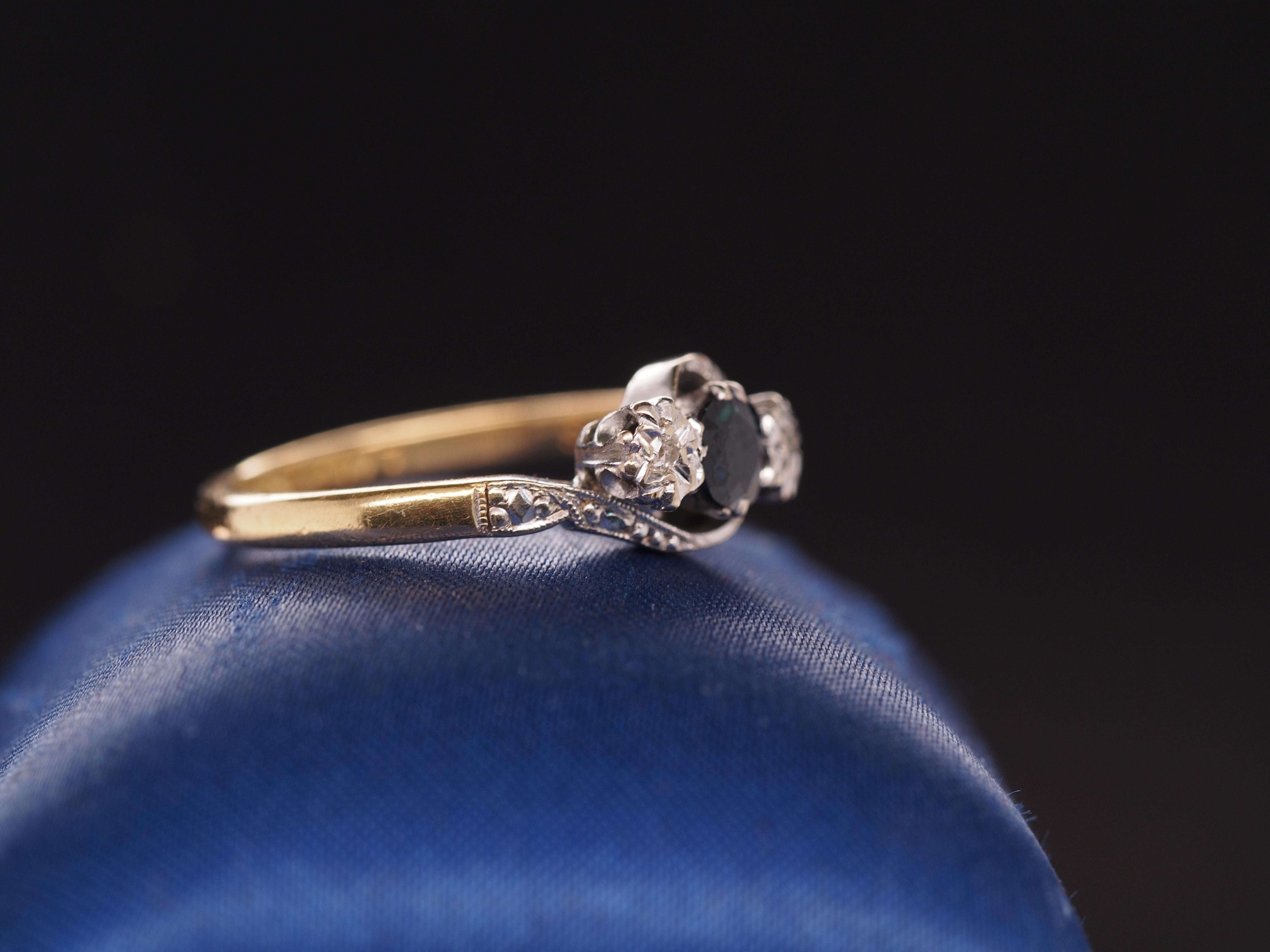 1900er Saphir und Diamant im alten europäischen Schliff 18K Gelbgold Verlobungsring (Edwardian)