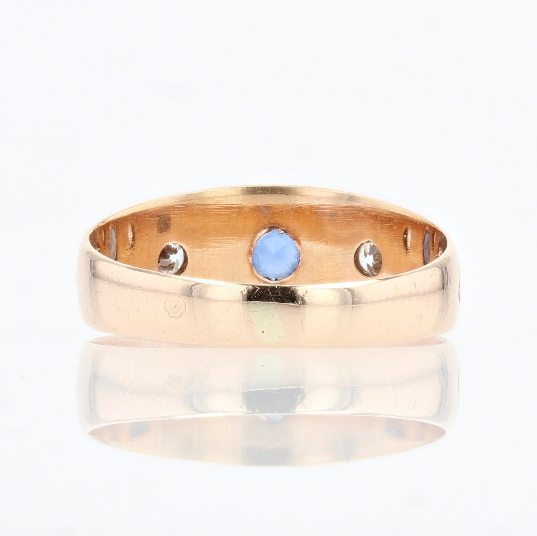Round Cut 1900s Sapphire Diamond 14 Karat Rose Gold Bangle Ring For Sale