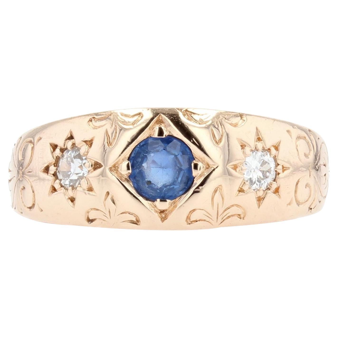 1900s Sapphire Diamond 14 Karat Rose Gold Bangle Ring For Sale