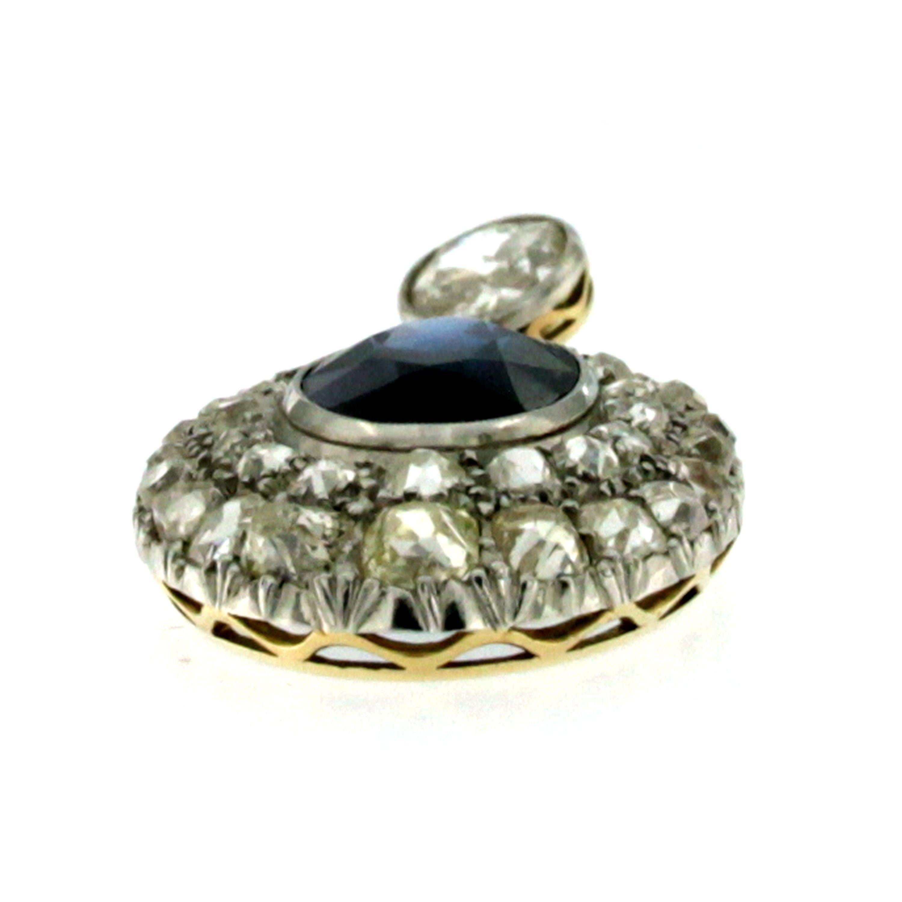Women's 1900s Sapphire Diamond 6 Carat Gold Pendant