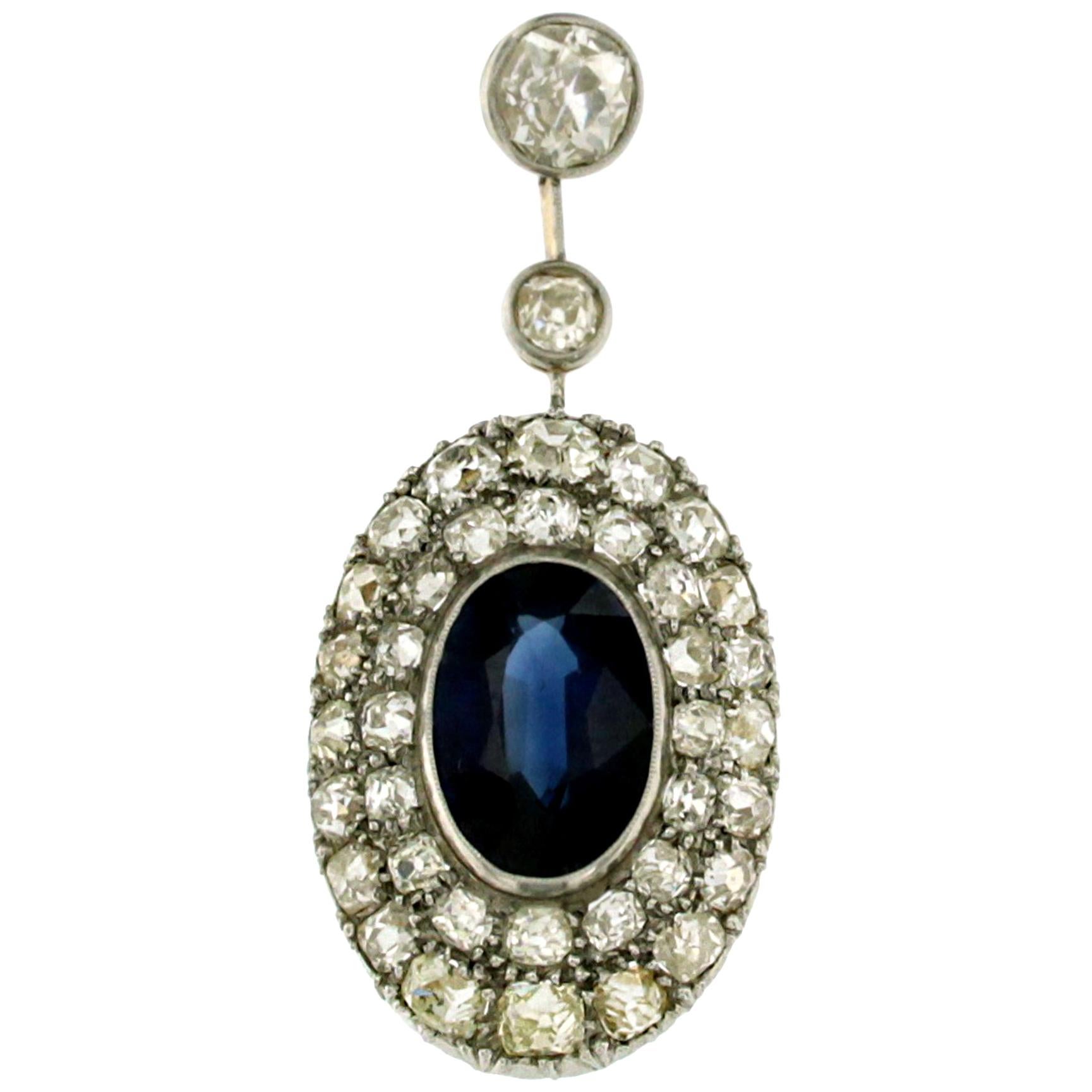 1900s Sapphire Diamond 6 Carat Gold Pendant