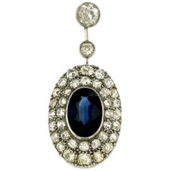 Antique 1900s Sapphire Diamond 6 Carat Gold Pendant
