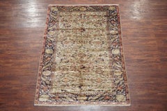 1900s Sculpted Turkish Pure Silk Rug with Bird Design
