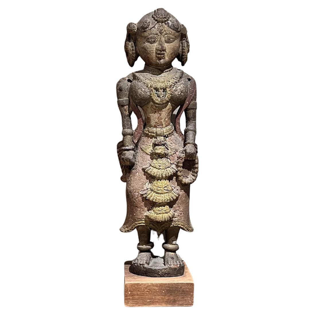 1900s Sculpture de Déesse Hindoue Figure Intricate Wood Carving