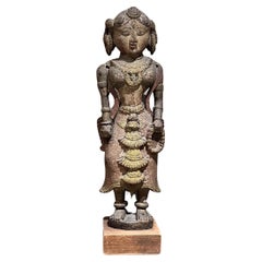 Antique 1900s Sculpture of Hindu Goddess Figure Intricate Wood Carving