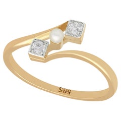 1900s Seed Pearl and Diamond Yellow Gold Twist Ring