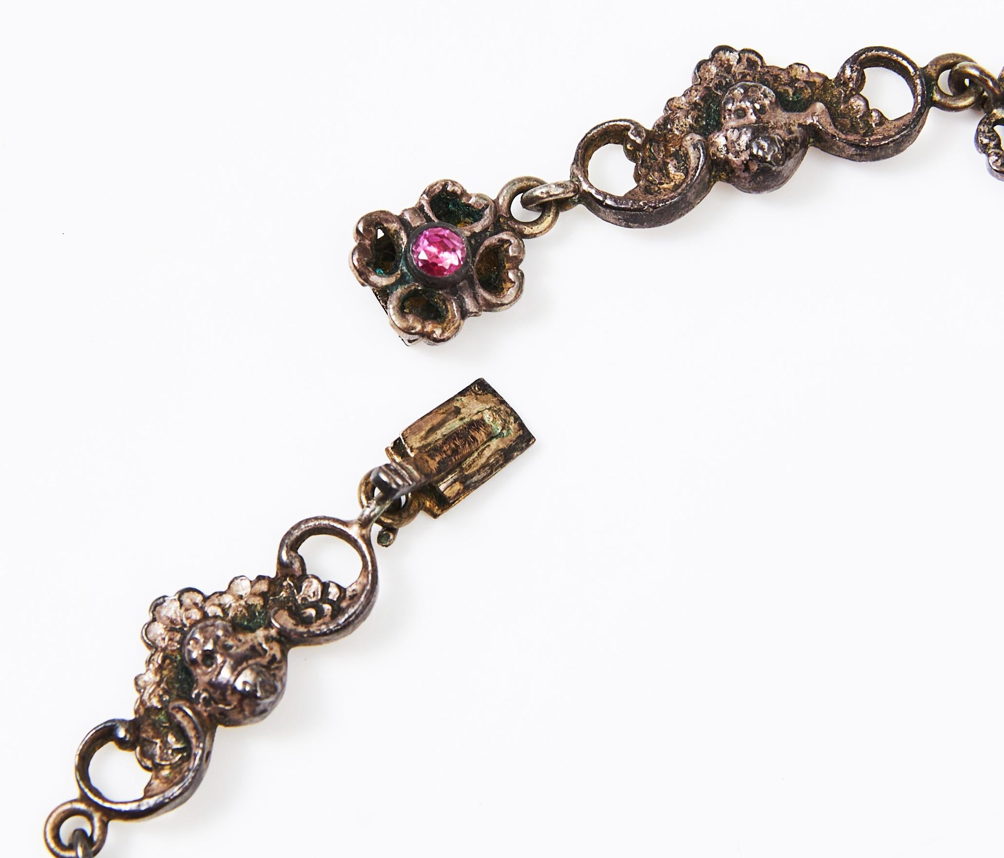 Set di collane del 1900 Ciondolo con rubino naturale da 2 carati e perla tormalina da 2 carati in argento dorato in vendita 3