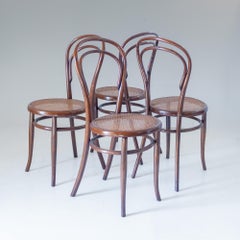 1900s Set of Four Bentwood and Cane Dining Chairs by Josef Hoffmann, Labeled