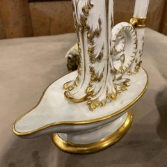 1900s Set of Two Neoclassical White and Gold Capodimonte Porcelain Table Lamps
