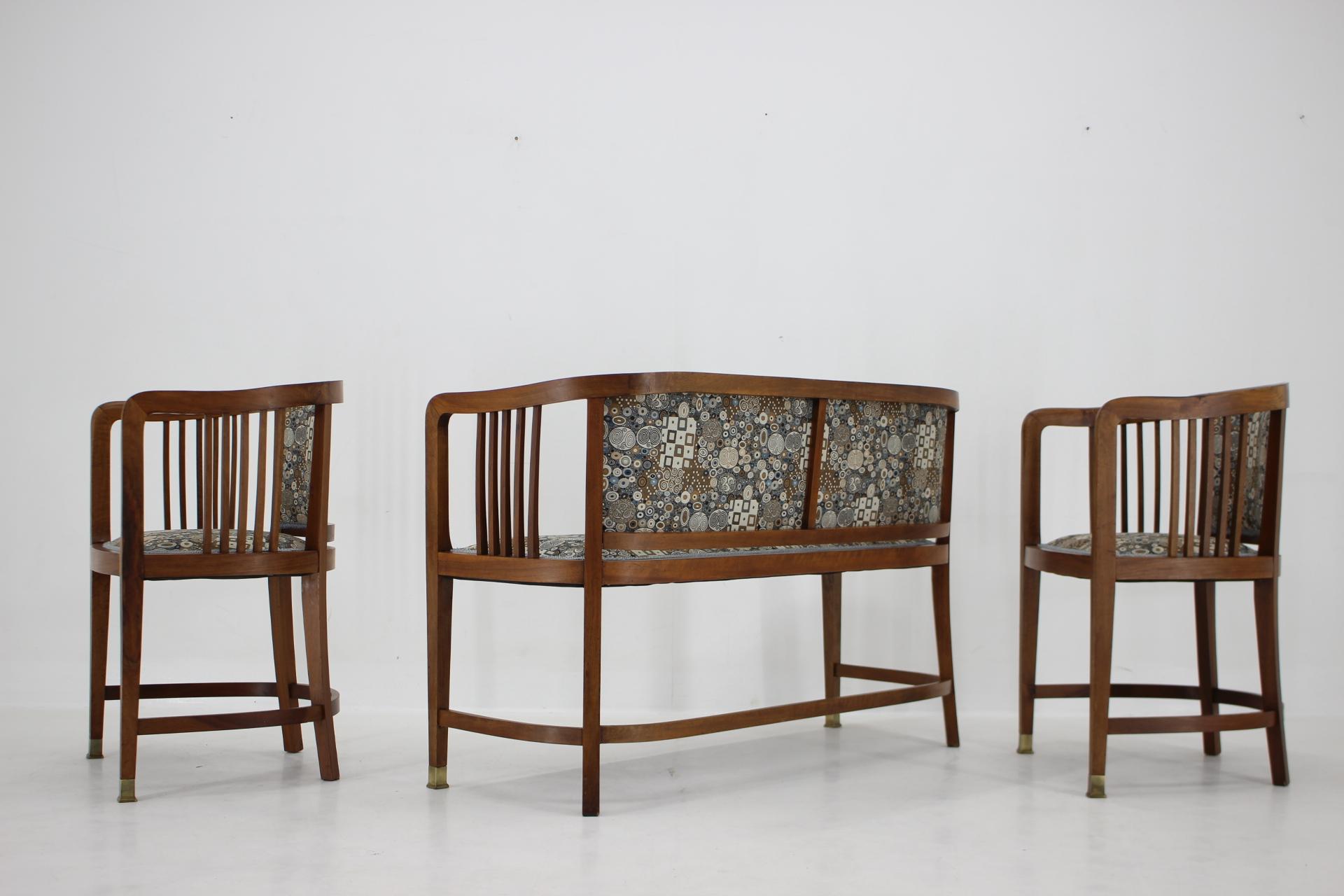 Fabric 1900s Set of Viennese Secession Sofa and Armachairs in the Style of Josef Maria For Sale