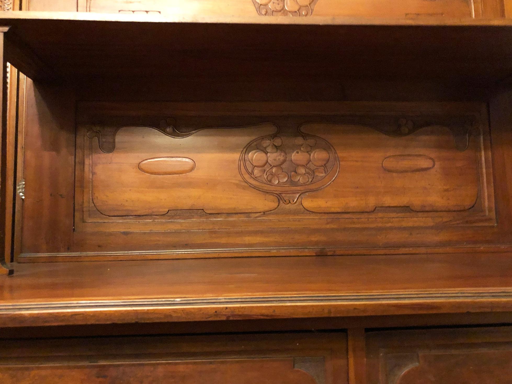  Art Nouveau Sideboard Solid Cherry Liberty Style Original Tuscany, Italian In Good Condition In Buggiano, IT