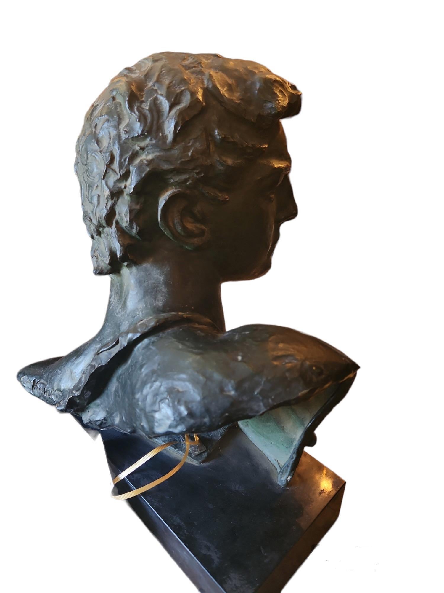 French 1900s Signed Bronze Bust of Man For Sale