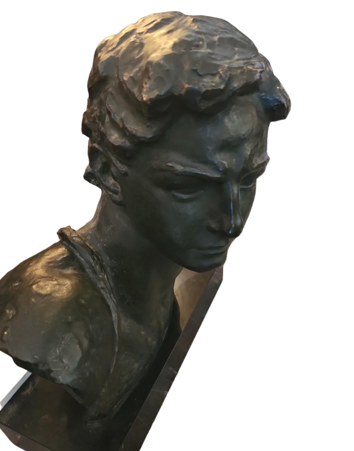 Cast 1900s Signed Bronze Bust of Man For Sale