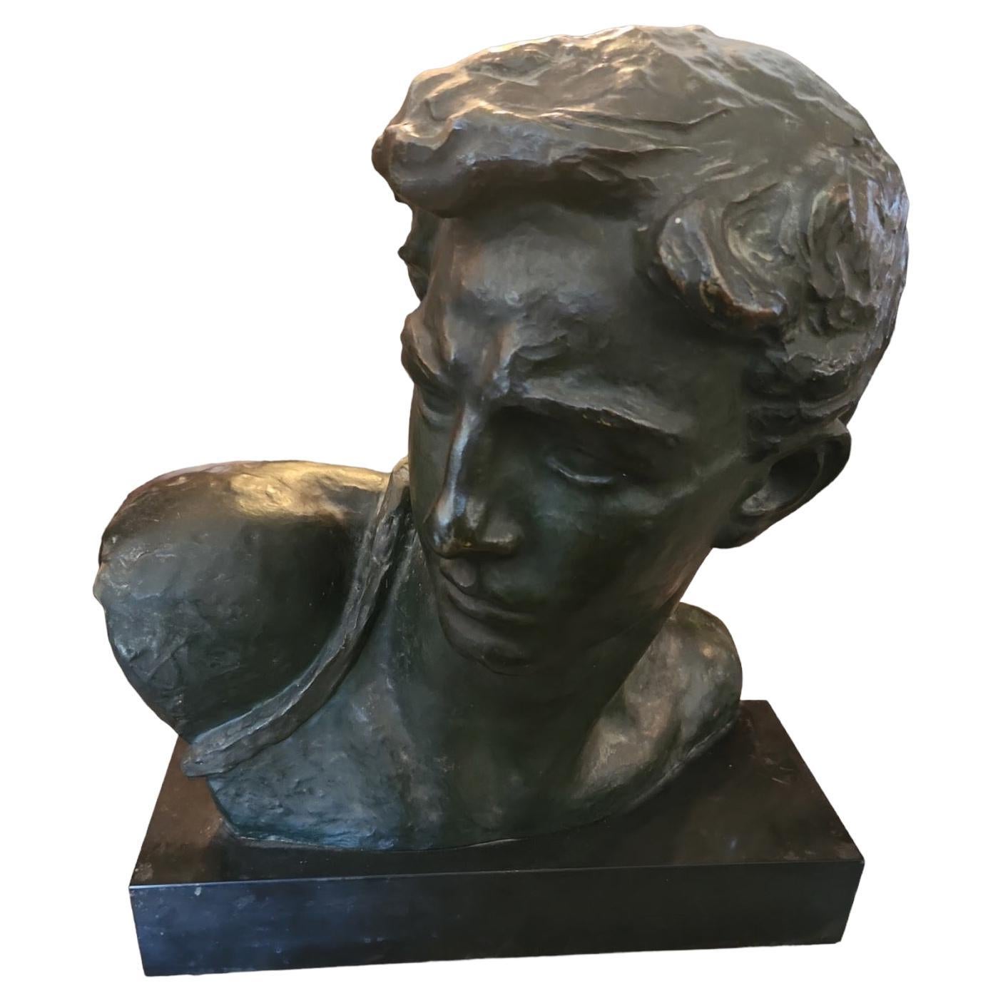 1900s Signed Bronze Bust of Man For Sale
