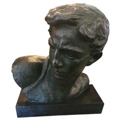 Antique 1900s Signed Bronze Bust of Man