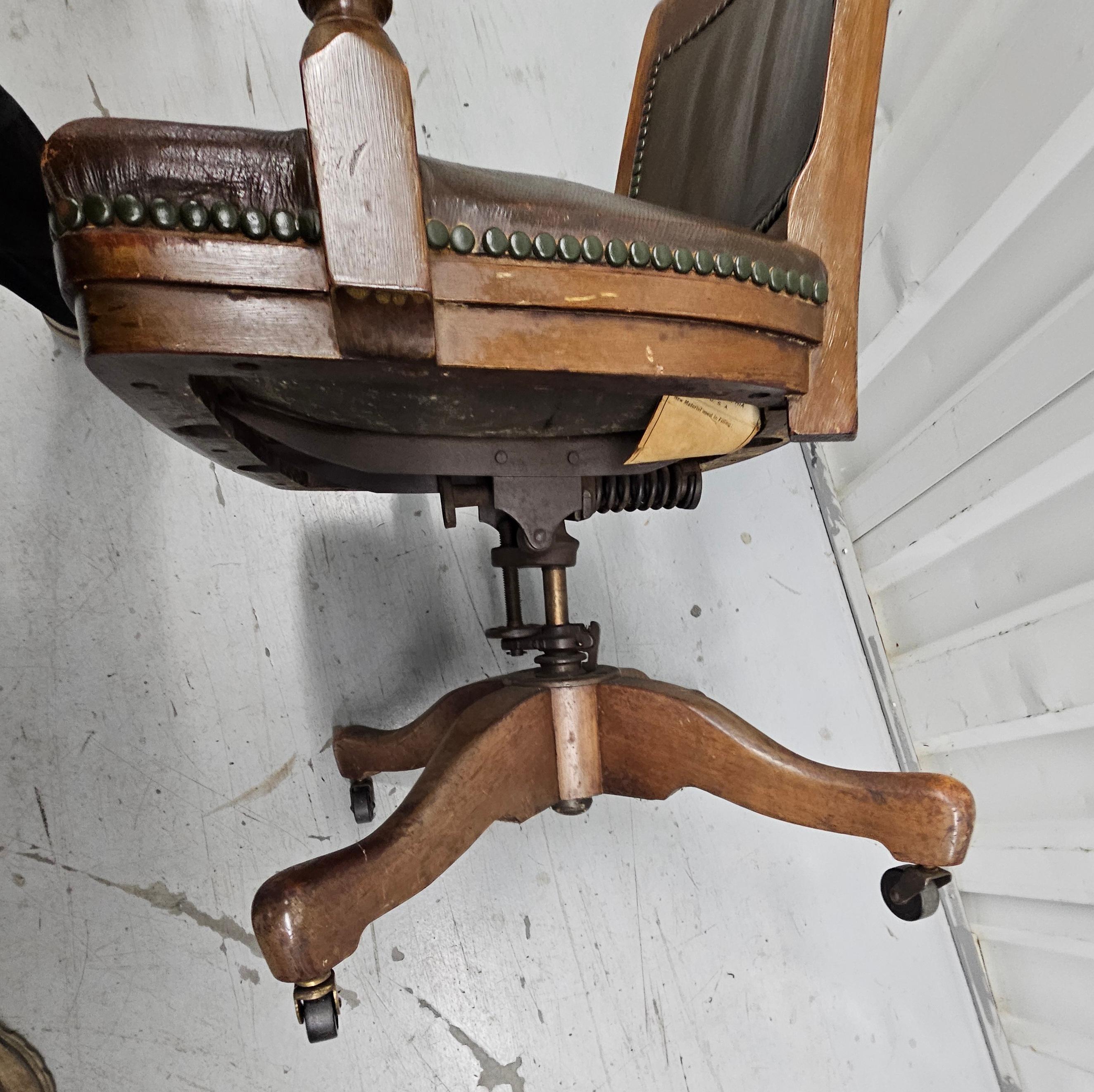 1900s Sikes Furniture Walnut & Leather Upholstered Desk Chair For Sale 3