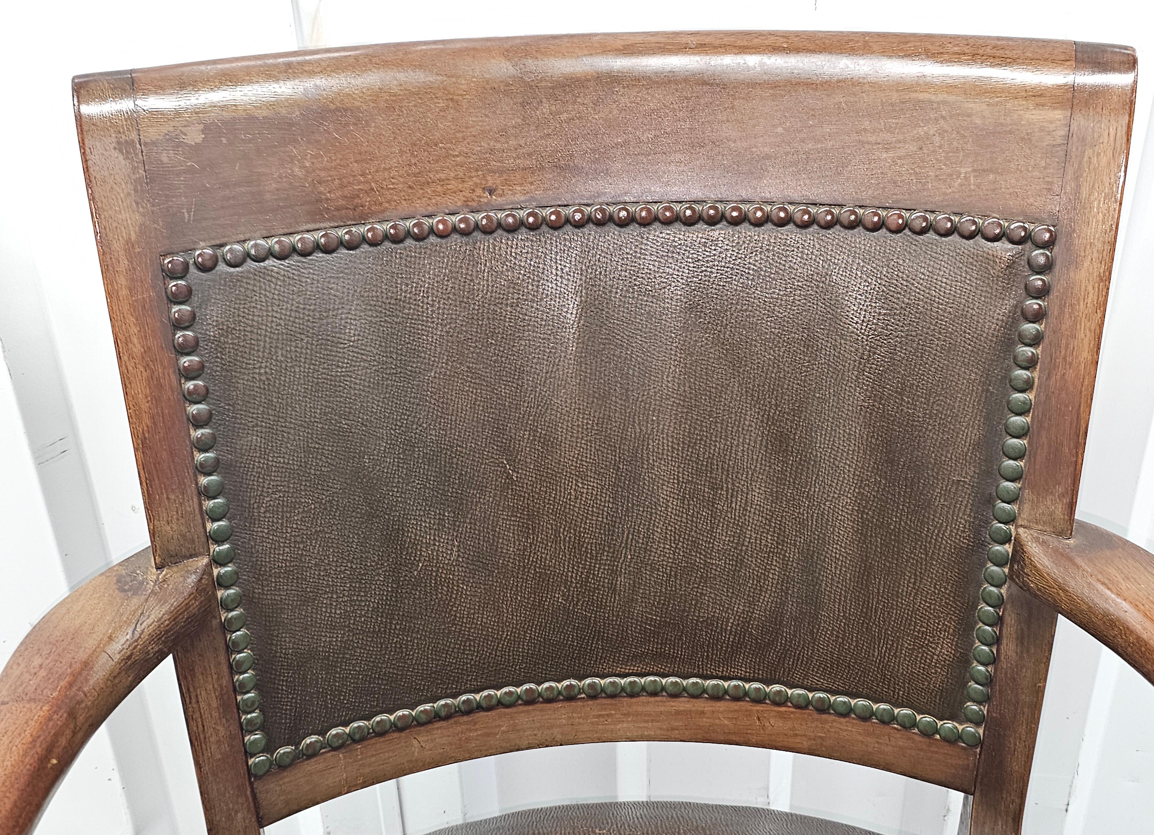 1900s Sikes Furniture Walnut & Leather Upholstered Desk Chair For Sale 6