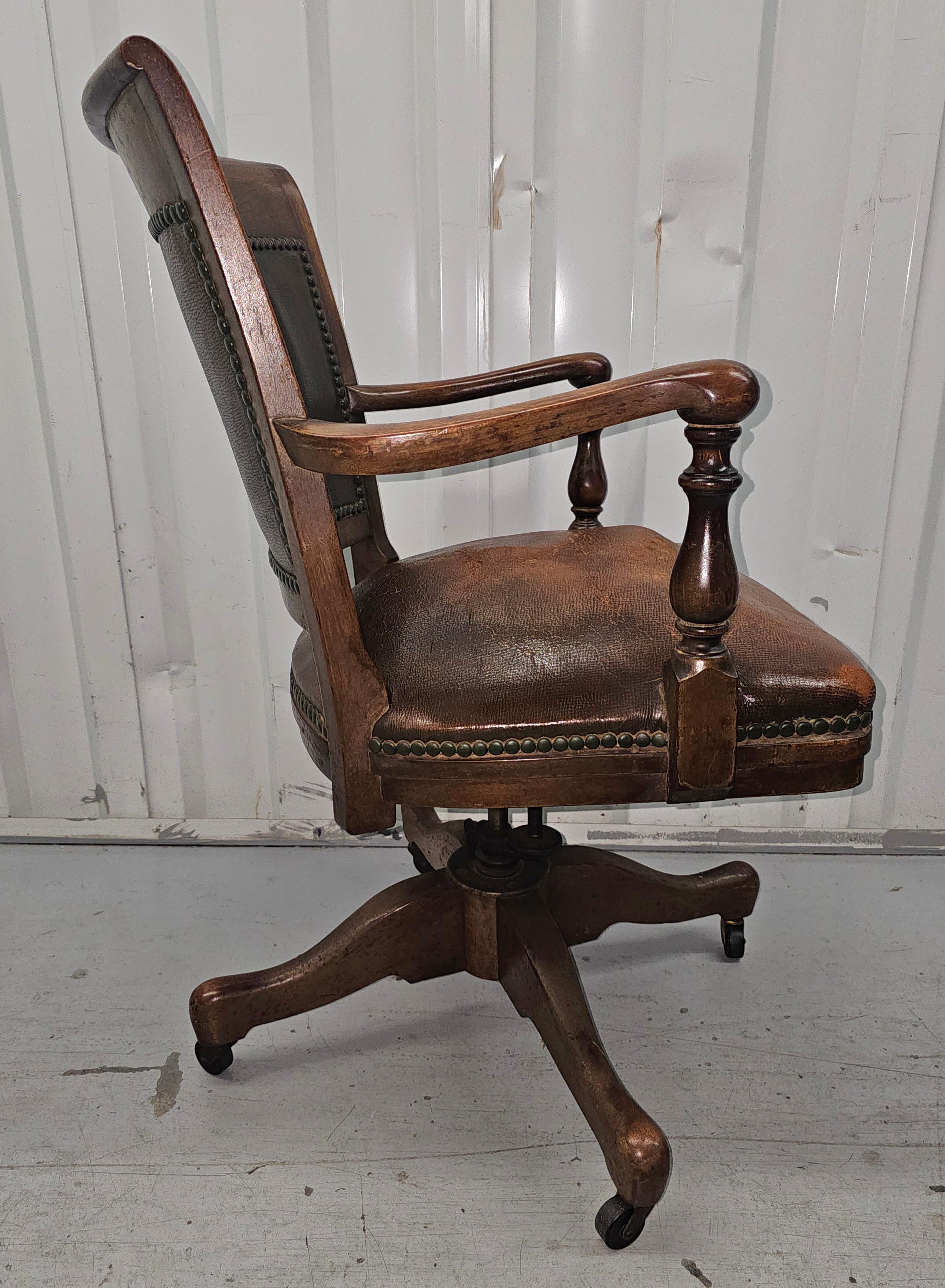 American 1900s Sikes Furniture Walnut & Leather Upholstered Desk Chair For Sale