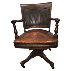 Antique 1900s Sikes Furniture Walnut & Leather Upholstered Desk Chair