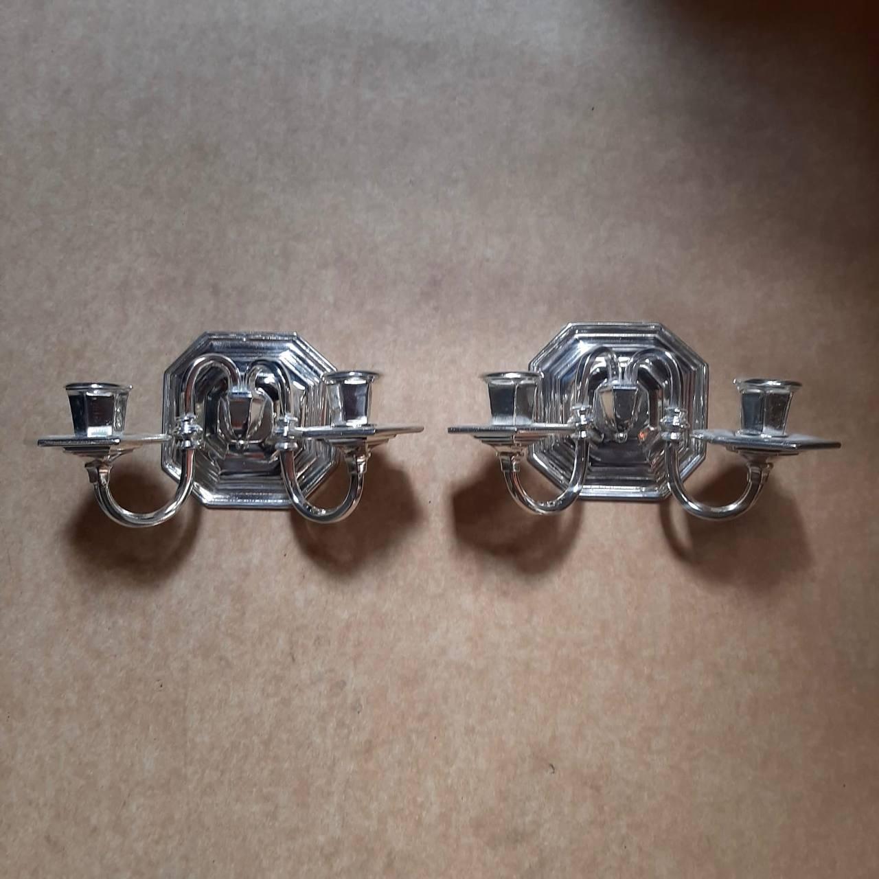 Adam Style 1900's Small Caldwell Silver Plated 2 Light Sconces For Sale