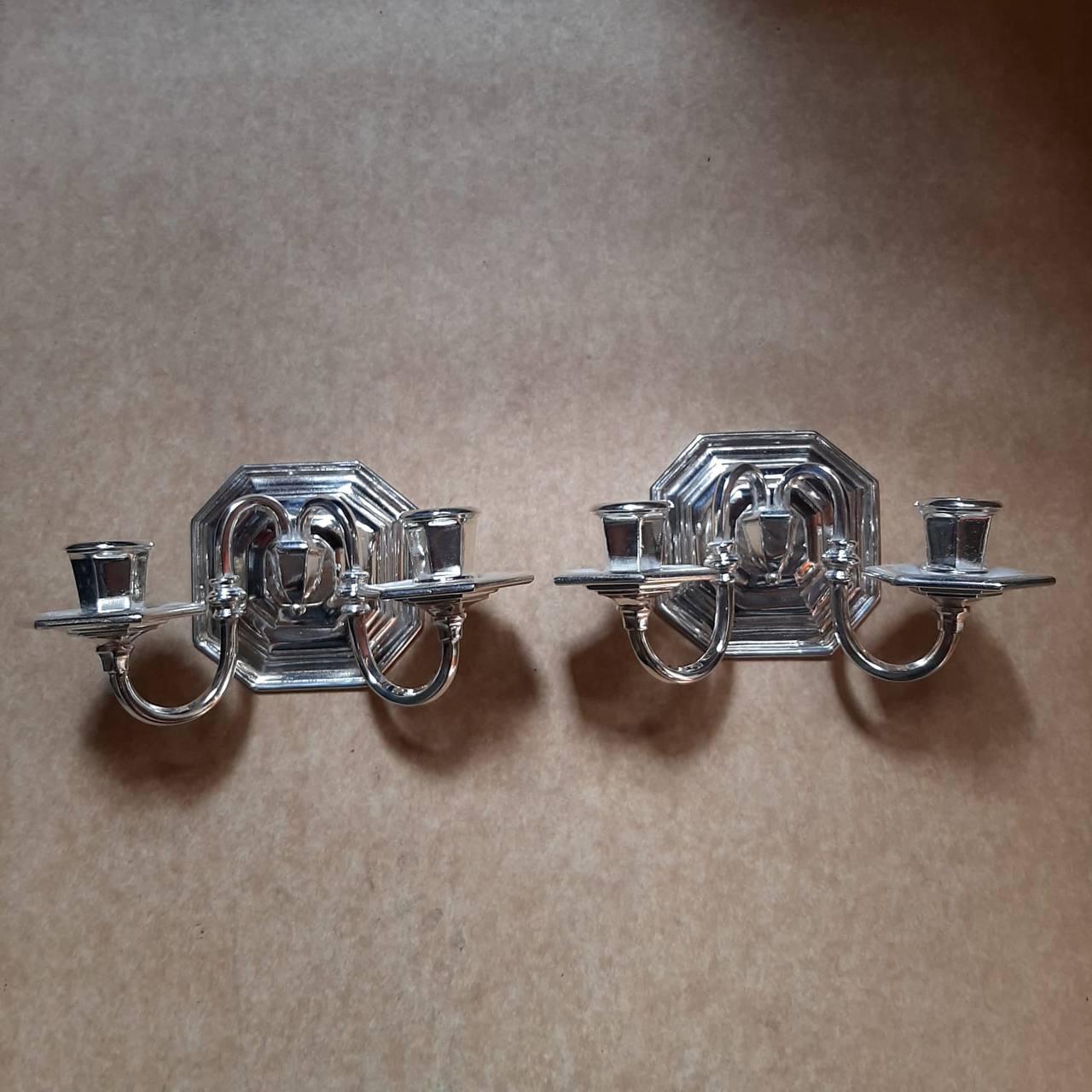 Silvered 1900's Small Caldwell Silver Plated 2 Light Sconces For Sale