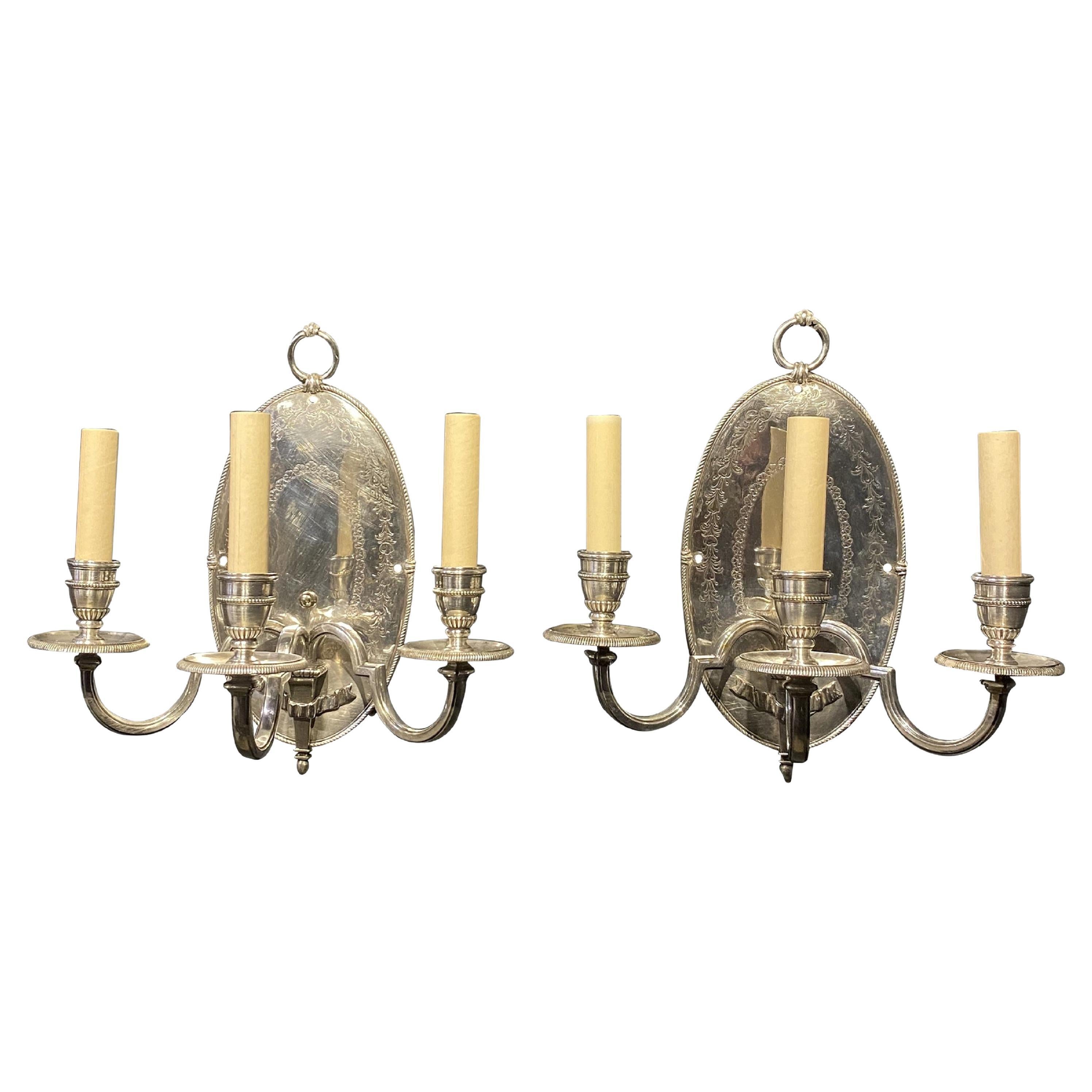 1900s Silver Plated Caldwell Sconces with three lights For Sale