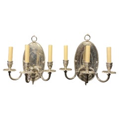 Antique 1900s Silver Plated Caldwell Sconces with three lights