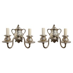 1900s Small Silver Plated Sconces with two lights