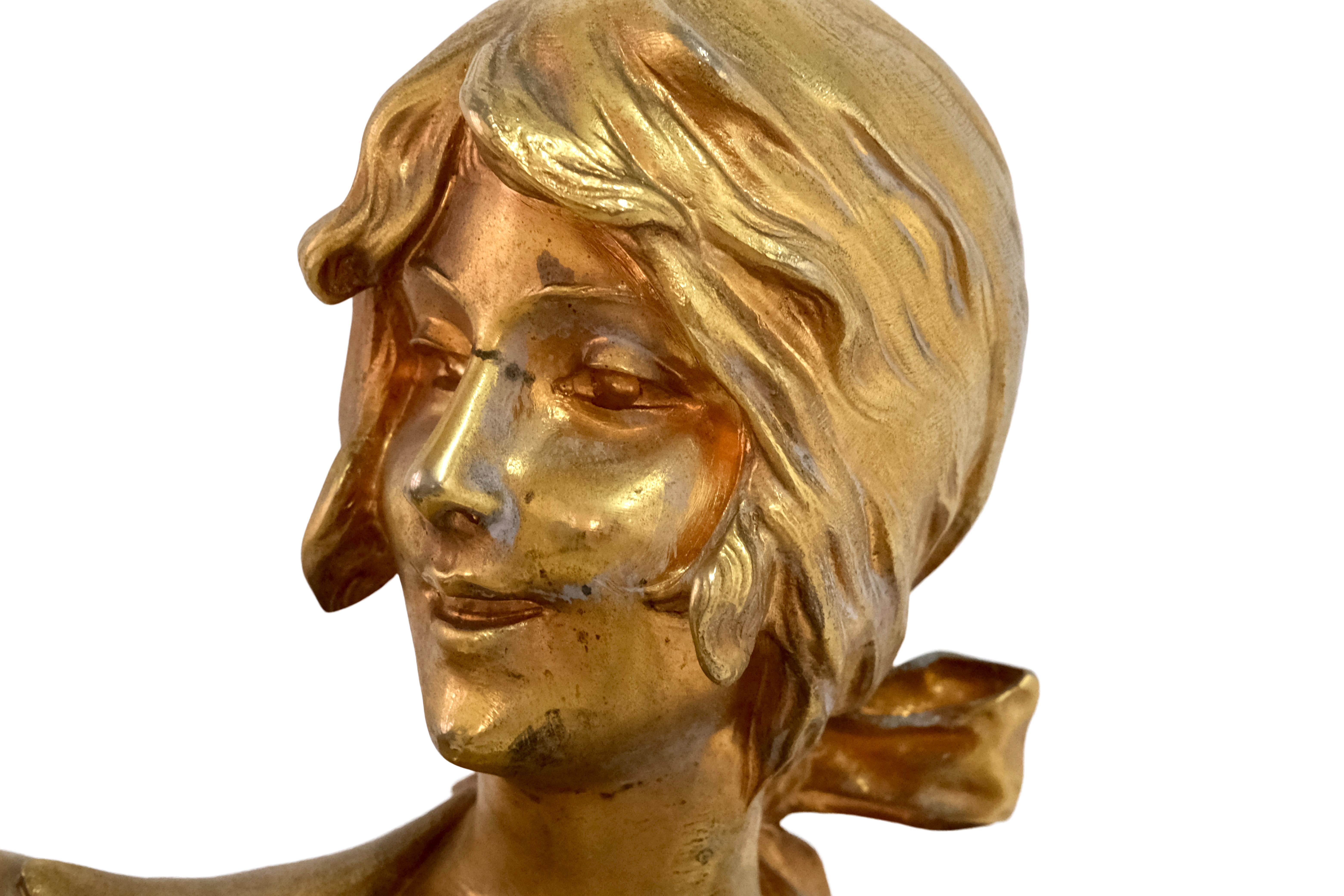 1900er Jahre Schlangen Charmante Dame Französisch Art Nouveau Feuer vergoldete Bronze von a. Lefebvre (Stein) im Angebot