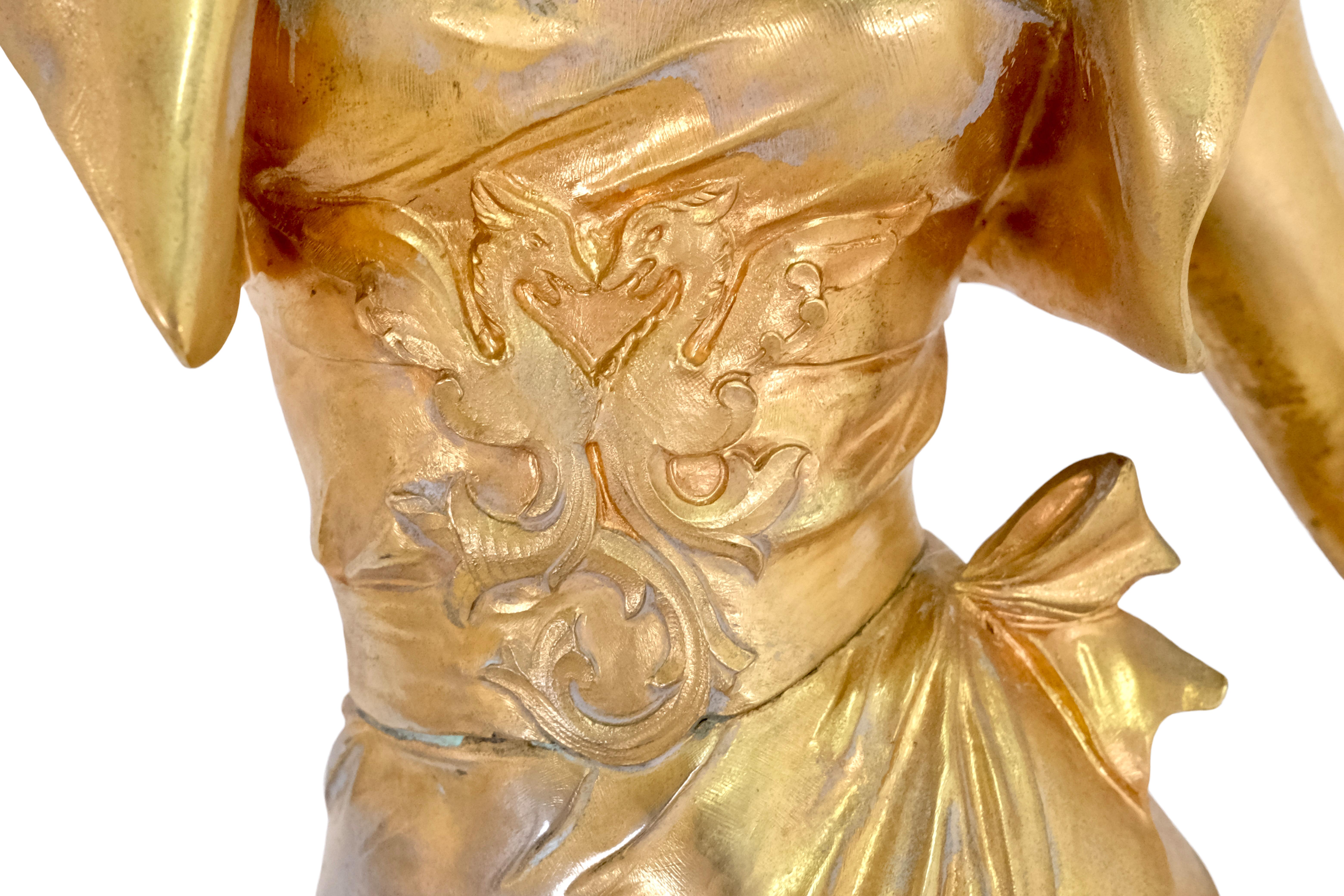 1900's Snake Charming Lady French Art Nouveau Fire-Gilt Bronze by a. Lefebvre For Sale 2