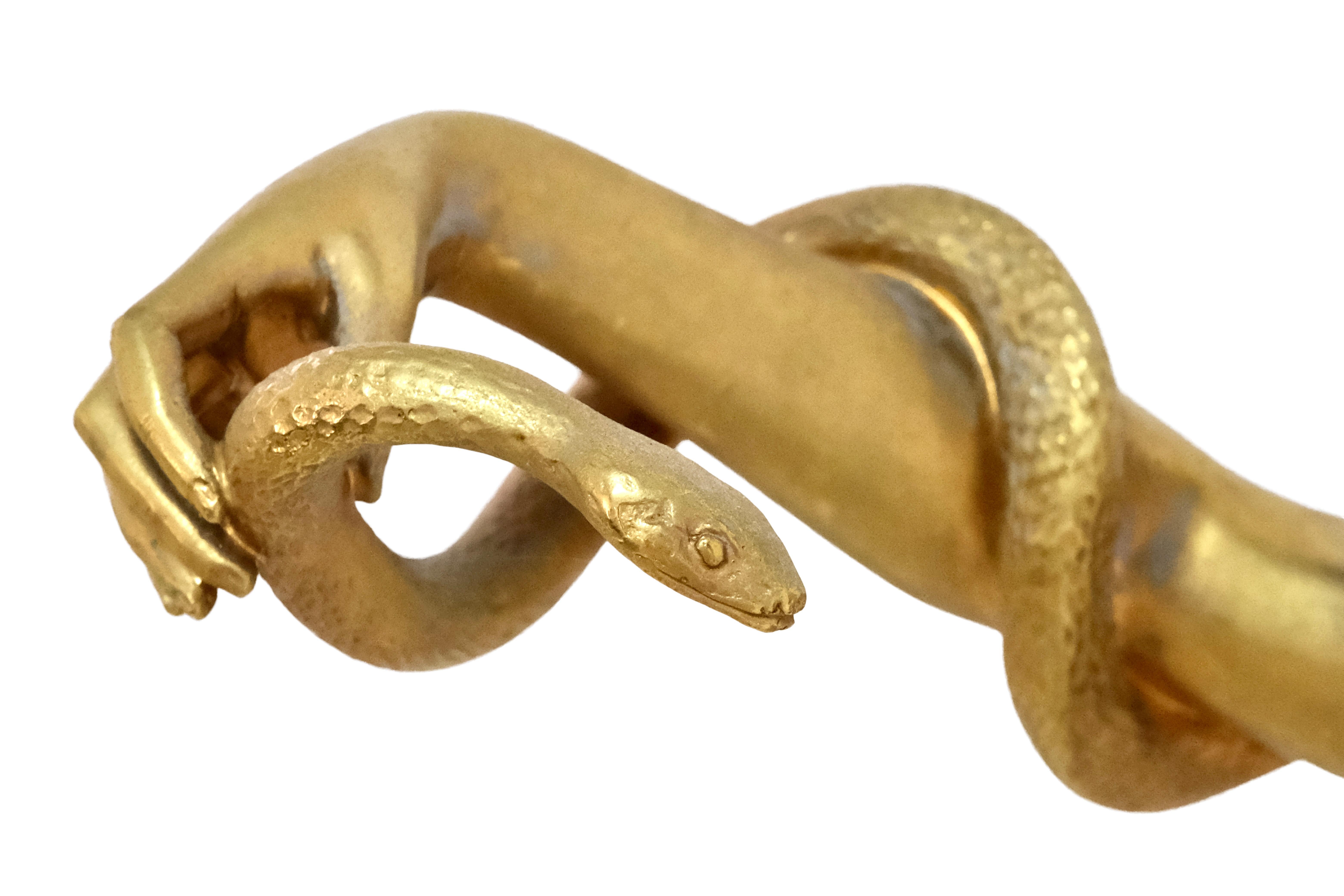 1900er Jahre Schlangen Charmante Dame Französisch Art Nouveau Feuer vergoldete Bronze von a. Lefebvre im Angebot 2