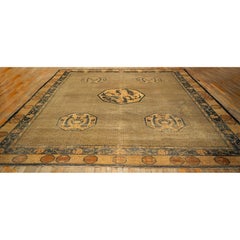 1900s Solid Brown Field Dragon Medallion Antique Chinese Handknotted Wool Rug