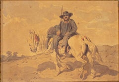 1900s Spaniard on a Horse Watercolor Painting