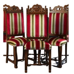 Chaises de salle à manger vintage en chêne sculpté, style renaissance espagnole, 1900, lot de six
