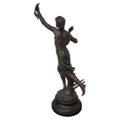 Sculpture Joan d'Arc en étain des années 1900 de Jean-Baptiste Germain