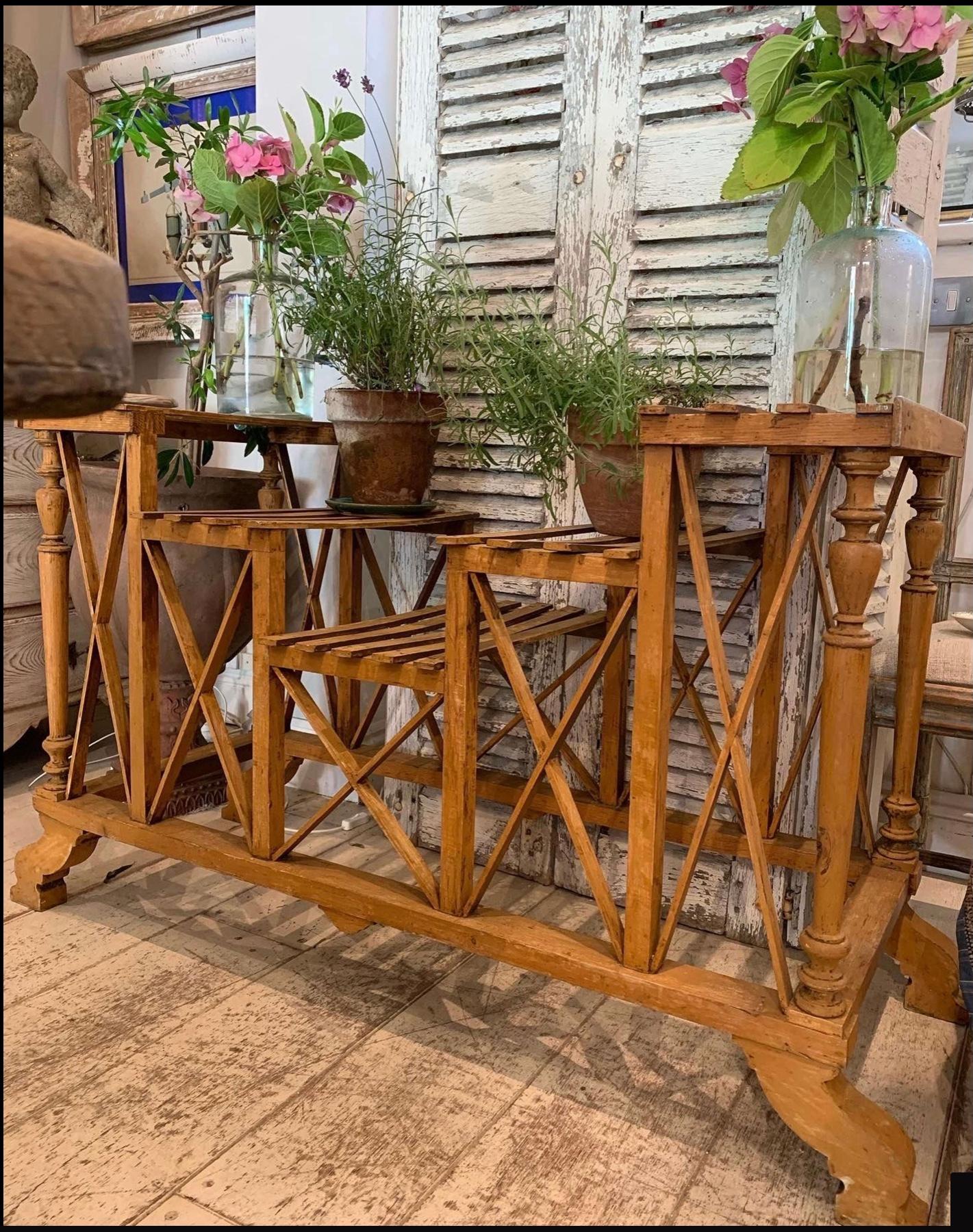 Woodwork 1900s Swedish slatted & turned wood flower display stand in the style of Eiffel For Sale