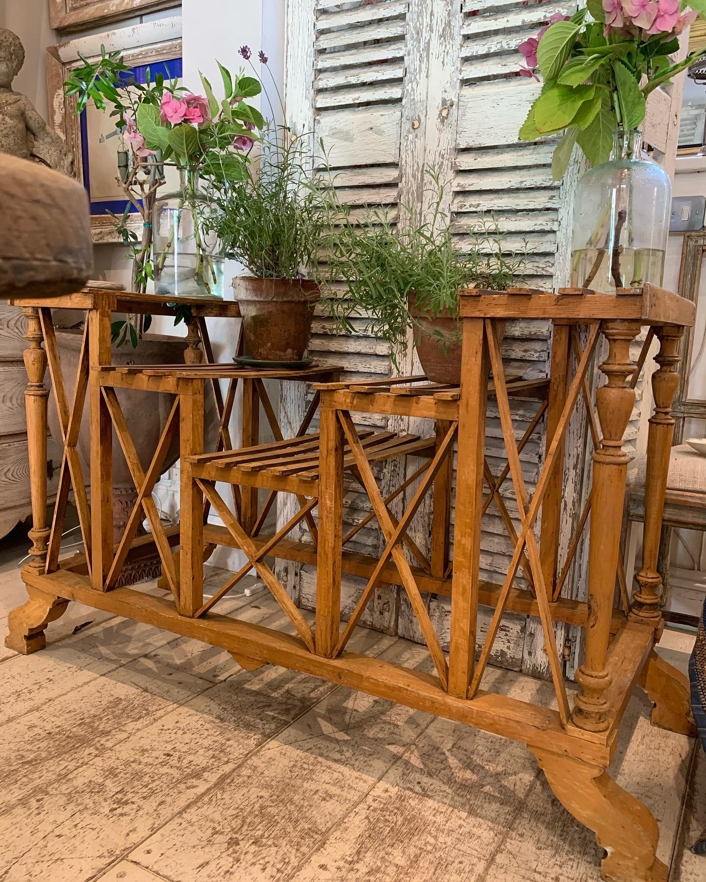 1900s Swedish Three-Tiered Wooden Flower Display Stand in the Style of Eiffel In Fair Condition For Sale In London, GB