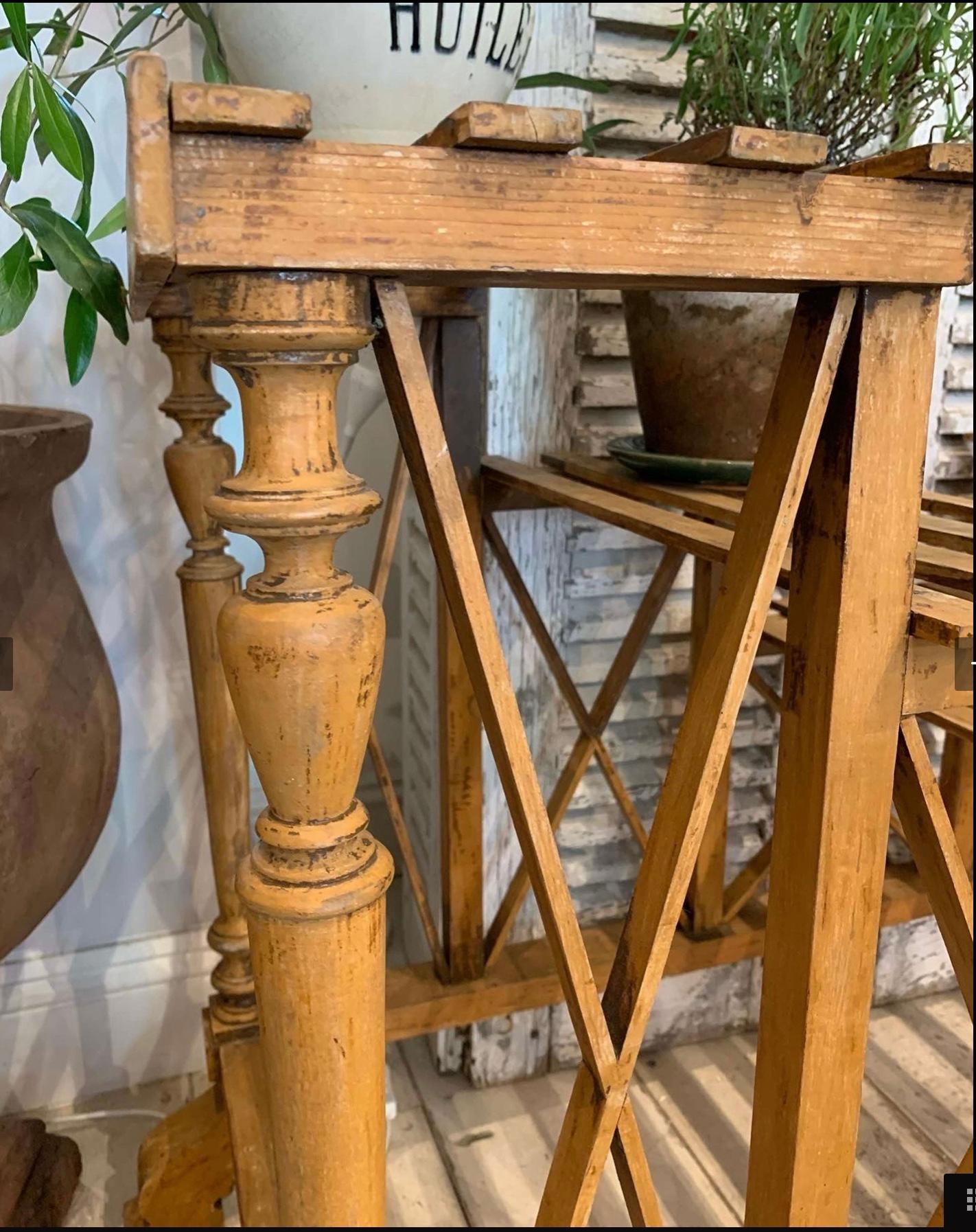 Pine 1900s Swedish slatted & turned wood flower display stand in the style of Eiffel For Sale
