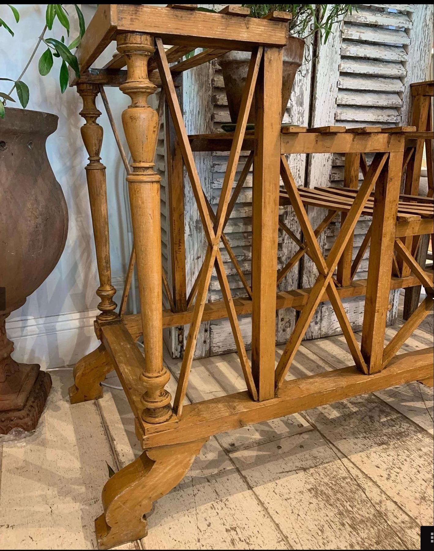 1900s Swedish slatted & turned wood flower display stand in the style of Eiffel For Sale 1