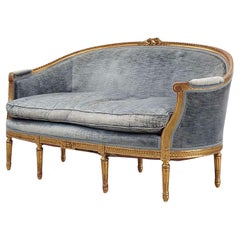 1900s Swedish two seater Gustavian style velvet sofa with carved decoration