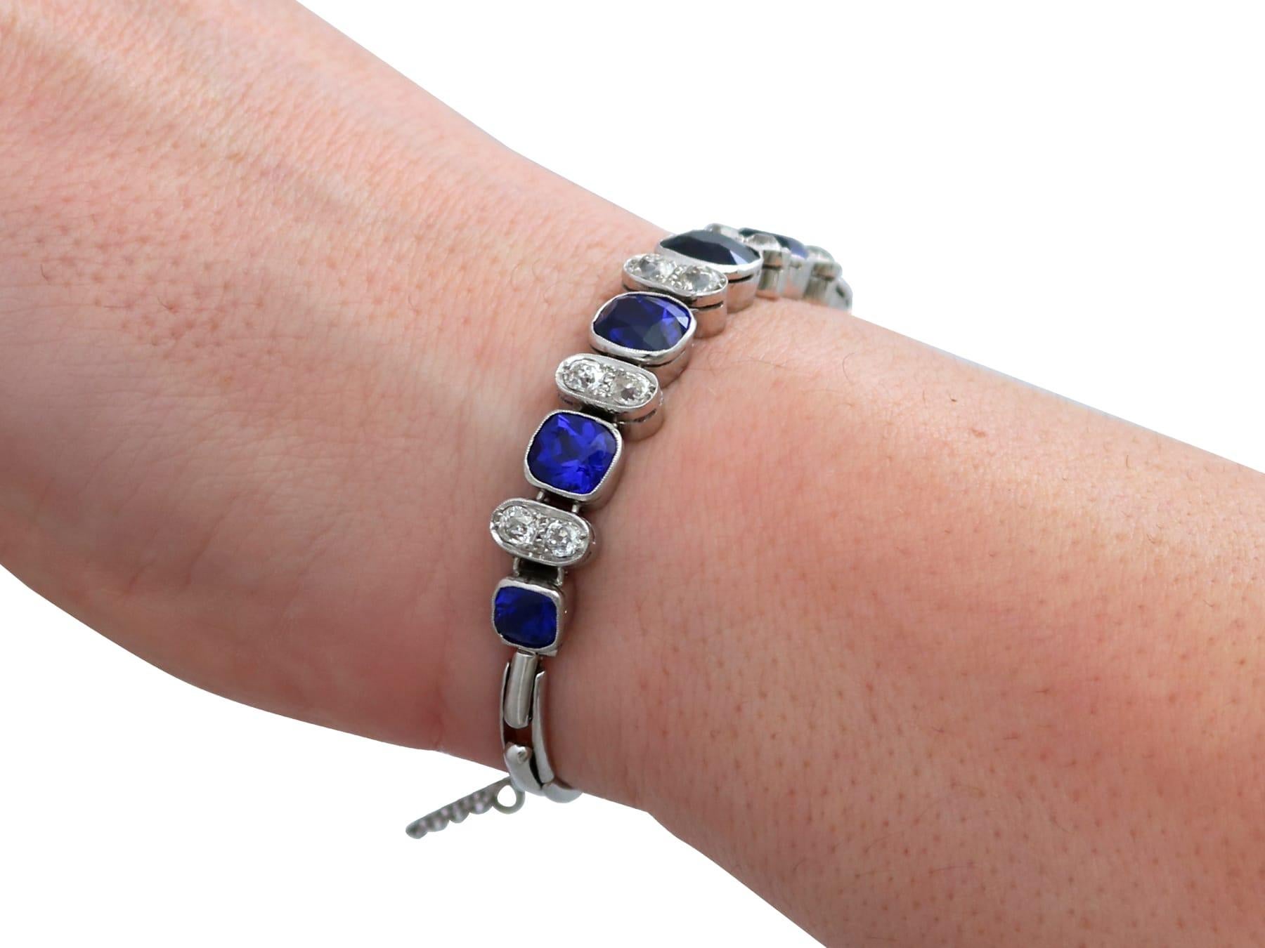 1900s Synthetic Blue Spinel and 2.04 Carat Diamond White Gold Bracelet For Sale 5