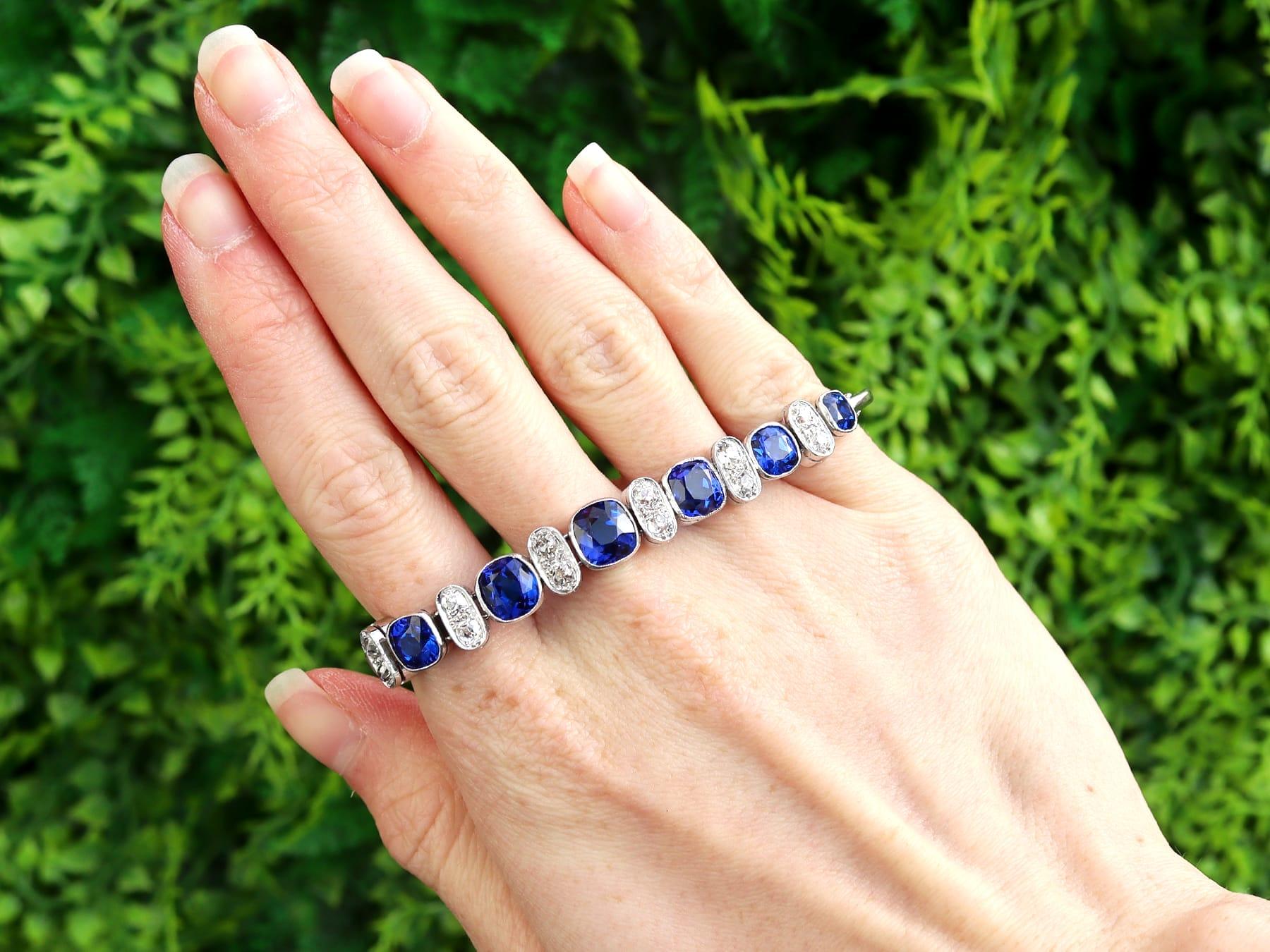 A stunning, fine and impressive synthetic blue spinel and 2.04 carat diamond, 18 karat white gold bracelet; part of our diverse gemstone jewelry and estate jewelry collections.

This stunning, fine and impressive antique bracelet has been crafted in